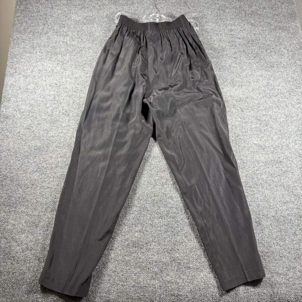 VTG 80s Block Island Petites Marina Pappas Black Satin Silk Pants High Rise 9/10